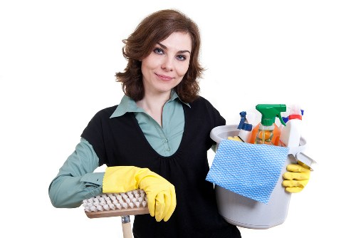 Cleaning team working in a shared commercial workspace